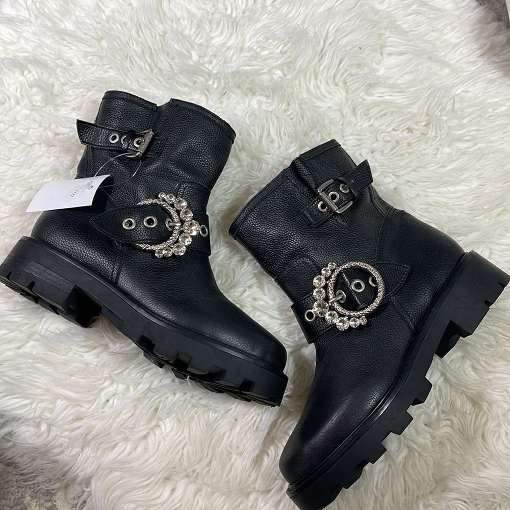 NEW KARL LAGERFELD PARIS
Women's Marceau Embellished Black Leather Buckle Boots - Picture 12 of 13